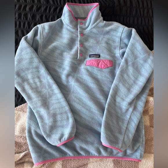 Patagonia Synchilla Sweatshirt Pullover Eucalyptus Fronds Berlin Blue Pink - Picture 5 of 9